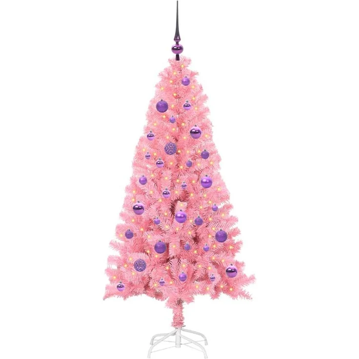 vidaXL Weihnachtsbaum mit LED-Beleuchtung Rosa 150 cm PVC und Stahl 3396422 – Bild 3