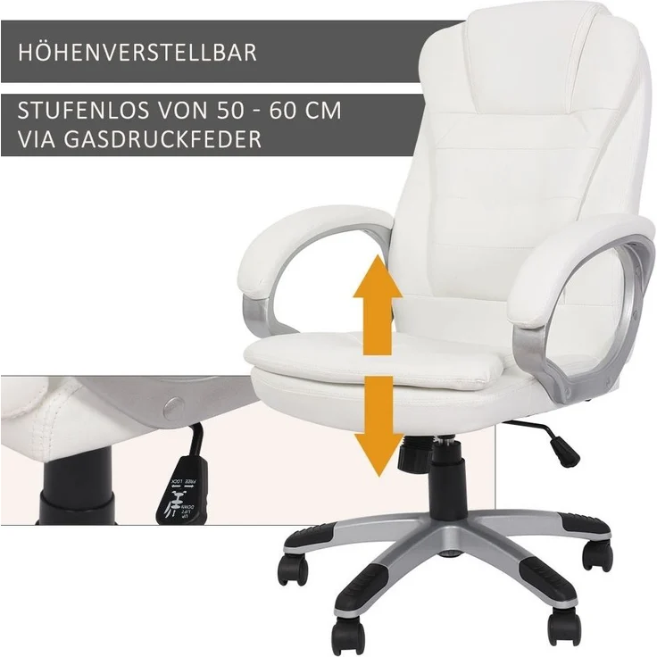 Schreibtischstuhl Weiß 120 KG Chefsessel Computersitz Bürostuhl Drehstuhl Office – Bild 4