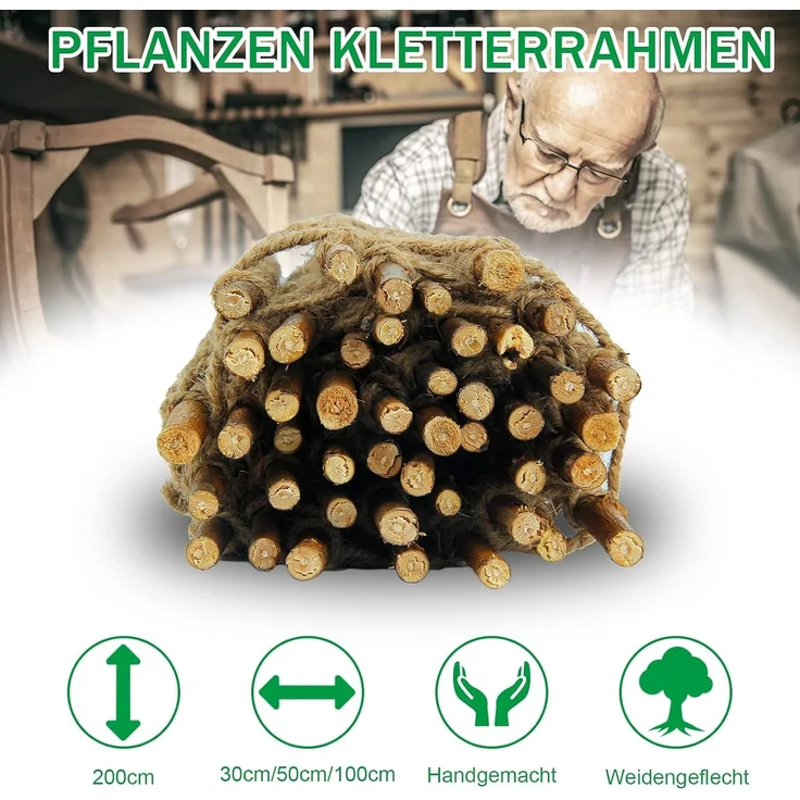 Coradoma Rankhilfe aus Weide für Kletterpflanzen 75x200 cm | Rankgitter mit Juteschnur, Gartenstütze für Pflanzenwachstum und Dekoration, Ranknetz Rankleiter – Bild 6