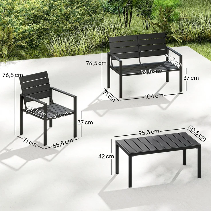 Outsunny Balkonmöbel Set, HDPE, Metall, Schwarz, 104L x 71B x 76,5H cm – Bild 3