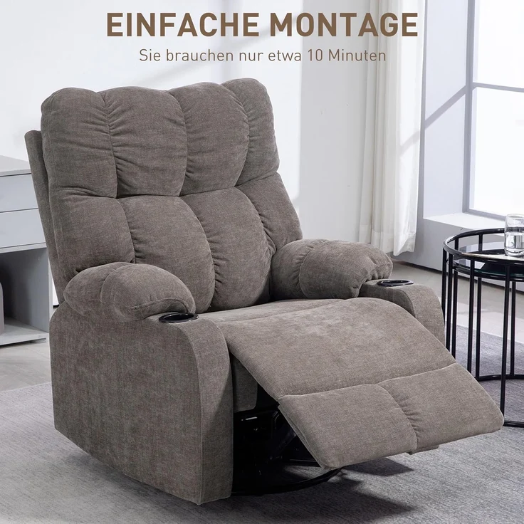 HOMCOM Relaxsessel Schaukelstuhl mit verstellbarer Beinauflage, Seitentasche (TV-Sessel, 1-St, Ruhesessel), für Wohnzimmer, Braun – Bild 7