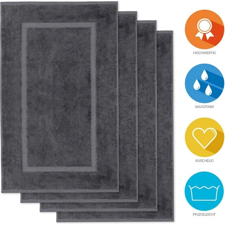 Lavea Badematte 4er Set Badeteppiche Elena Frottee 50x80 cm Badvorleger, 100% Baumwolle, 500 g/m² Frottier, weich & saugstark, pflegeleicht – Bild 1