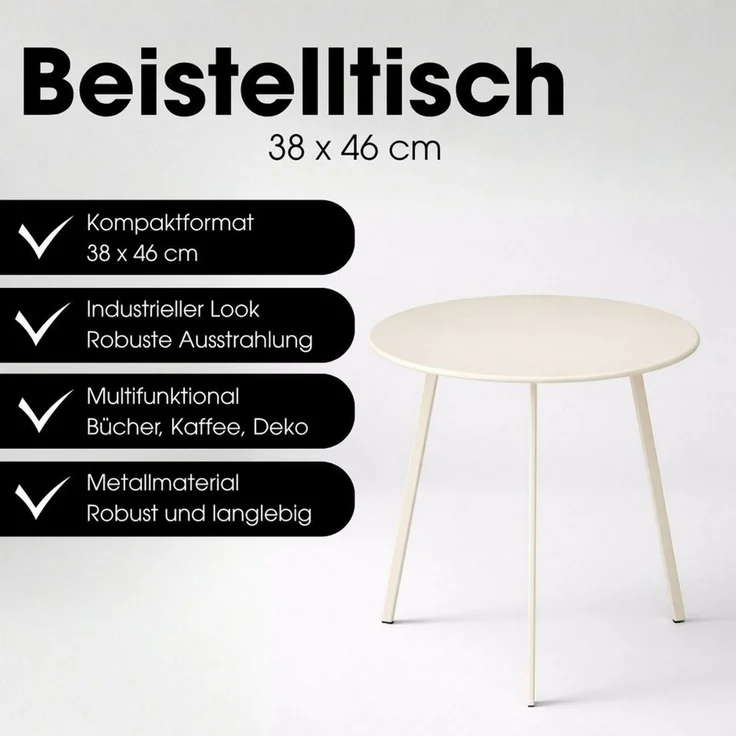 MICA Decorations Seattle Beistelltisch für Außenbereich - Runder Couchtisch - Pflanzentisch und Kaffeetisch - H45 x Ø38 cm - Metall - Cremefarben – Bild 2