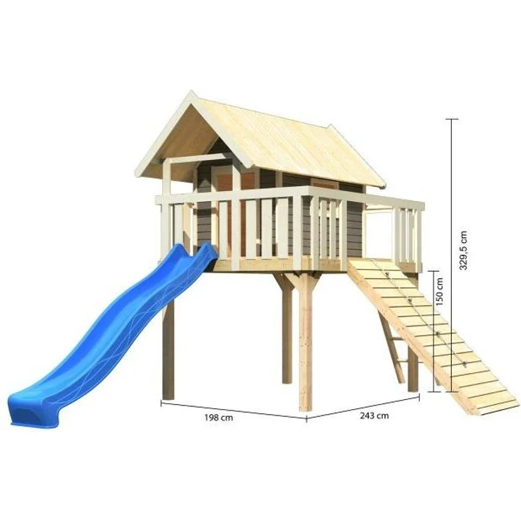 Karibu Stelzenhaus Fidel Set Aktion2 terragrau mit Rutsche und Holzrampe blau – Bild 16