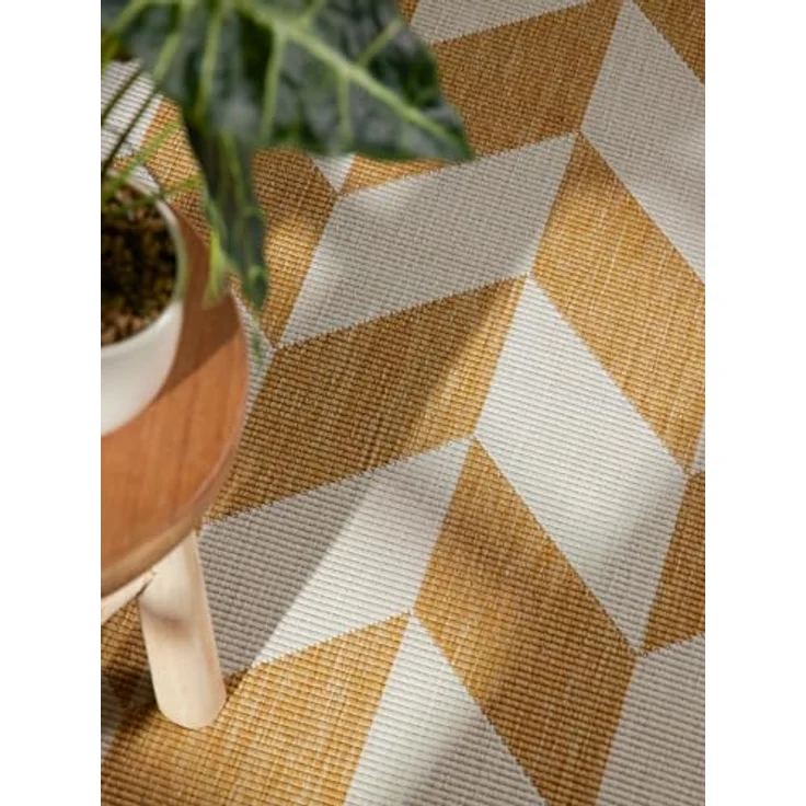 Ted Baker Flachgewebe Teppich Terrick - Wendeteppich Outdoor geeignet, Pflegeleichter Wohnzimmerteppich, Modern, Zigzag Muster für Wohnzimmer, Terrasse, Esszimmer, Balkon - Ocker Weiß, 120x170 cm – Bild 9