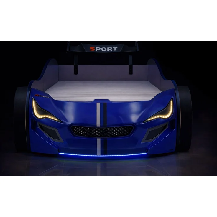 Autobett Kinder 90x200 Jungen LED Leuchte Unterbodenbeleuchtung Sound Fernbedienung – Bild 2