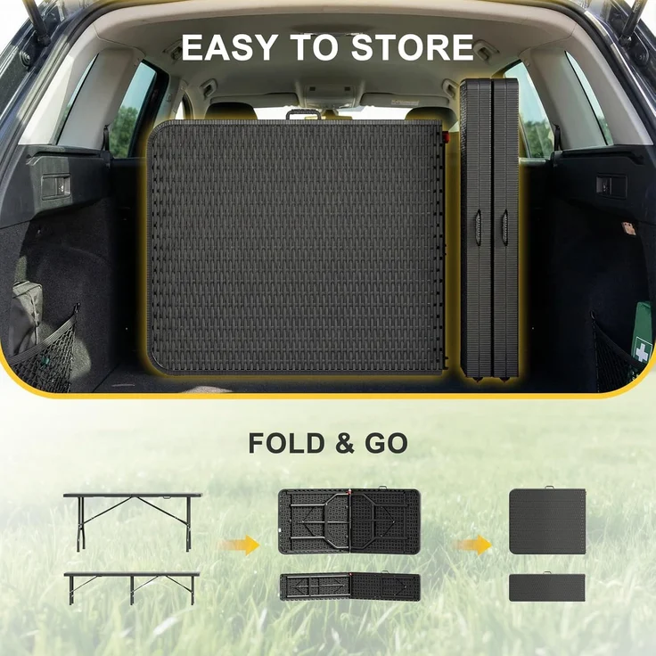JUMMICO Bierzeltgarnitur Klappbar 3er Set Tisch & 2X Bank,Rattanoptik Biertischgarnitur 180 x 74 x 74 cm Festzeltgarnitur Biergarten Biergarnitur für Garten, Party und Camping – Bild 6