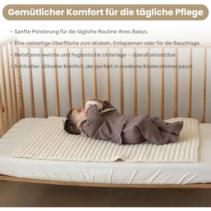 Little Dedi Plain Earth Ivory Wickelmatte 50 x 85 cm - OCS zertifizierte Bio-Baumwolle, neutrale beige Wickelunterlage - Minimalistisches Kinderzimmer, Nahtlos, Wendbar – Bild 4