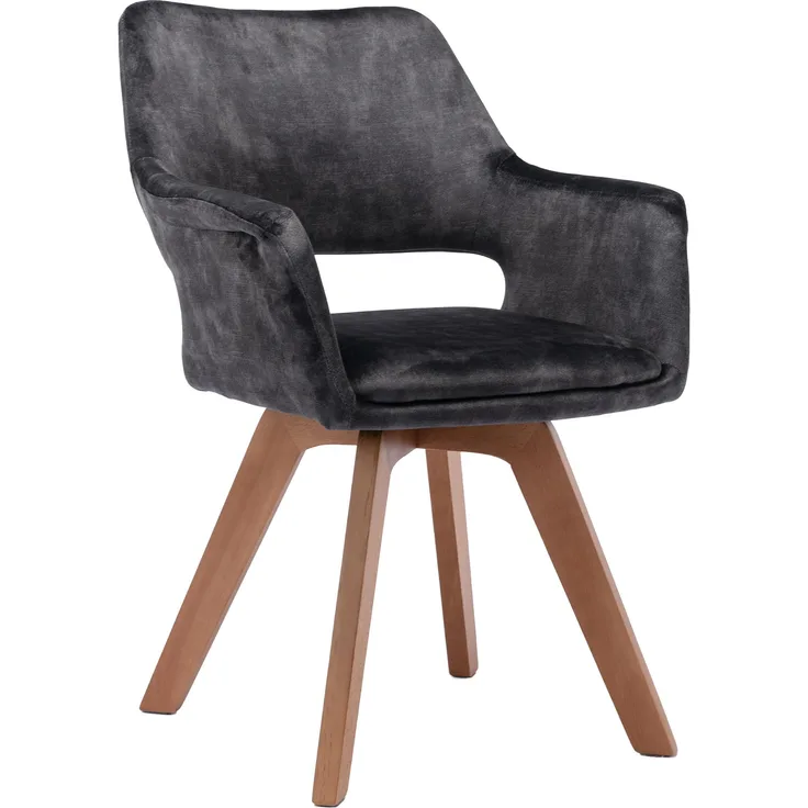 byLIVING Esszimmerstuhl 2er Set KLARA / Vintage-Samt anthrazit / Gestell Massivholz / Sitzschale 360° drehbar / Esszimmerstuhl / Küchenstuhl / B 52, H 89, T 63,5 cm