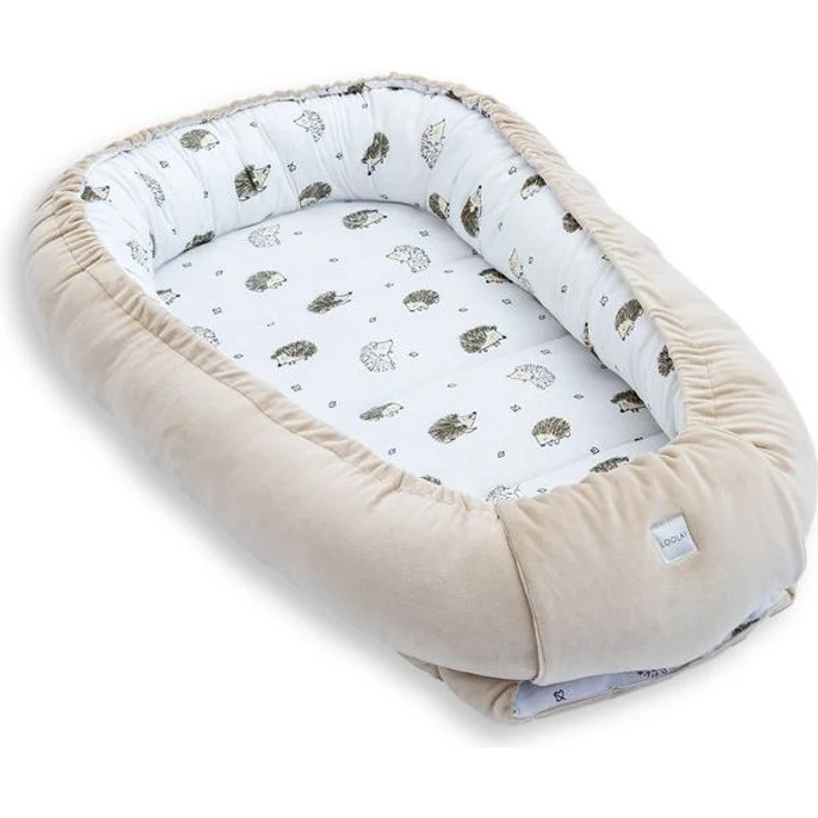Loolay Kuschelnest BABYNEST SOLO Premium Babyausstattung - Baumwolle & Samt Velours, (MUSTER: BEIGE Samt Velour/ Igel Braun, 1-tlg, Liebevoll handgefertigt Nestchen! Geborgenheit Komfort für Neugeborene), Premium Ausstattung - 100% Europäische Stoffe u... – Bild 4