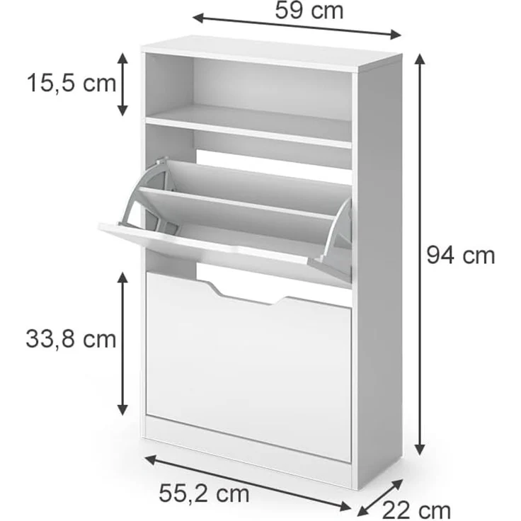 Schuhkipper Luca Weiß 59 x 94 cm mit 2 Kippfächern Vicco – Bild 2