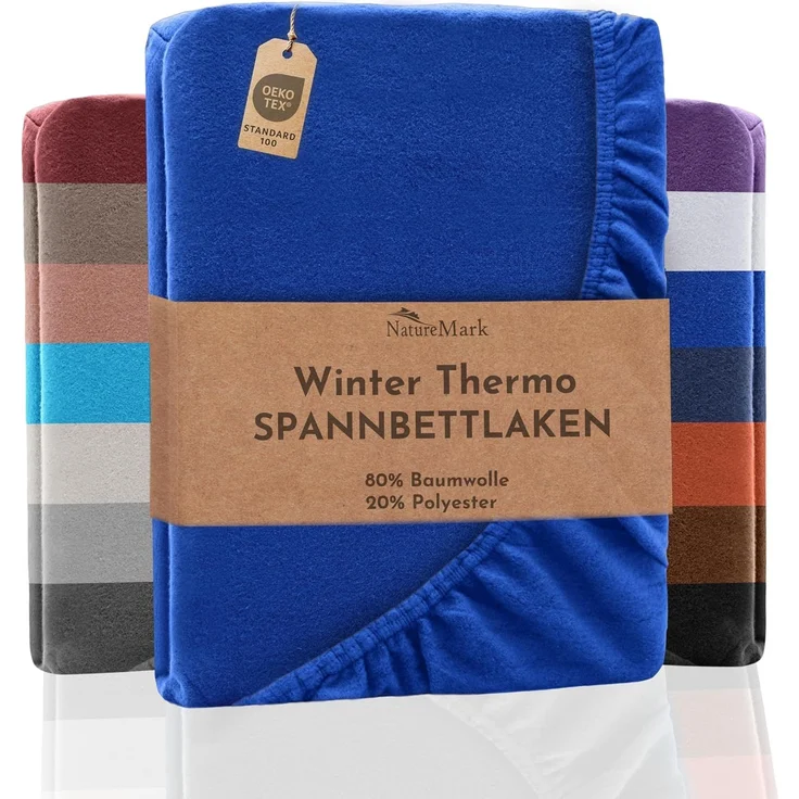 NatureMark Spannbettlaken Winter Thermo Fleece Spannbettlaken, 80% Baumwolle und 20% Polyester, Gummizug: rundum, (1 Stück), 140 x 200 cm bis 160 x 200 cm - Royal blau