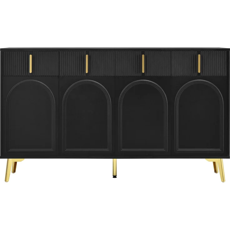 Sideboard 140 x 38 x 82 cm aus MDF, Schwarz mit goldfarbenen Akzenten – Bild 9