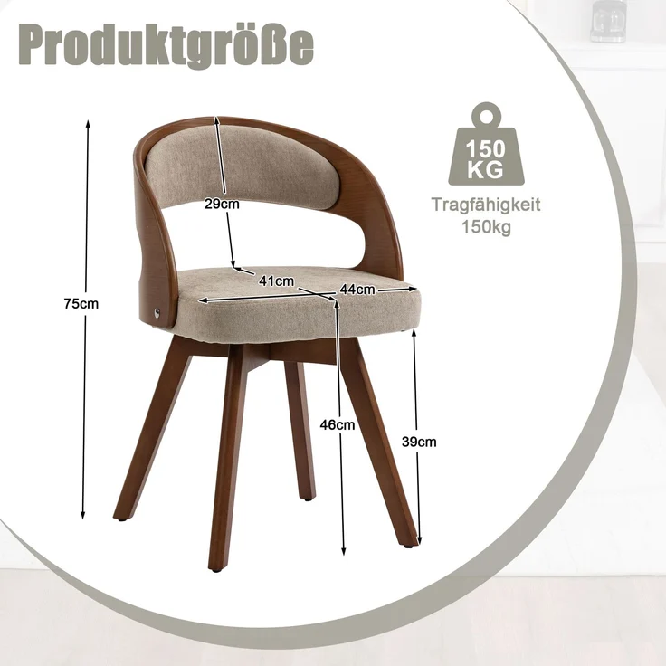LVHOM Esszimmerstuhl 360° drehbar, 2er Set, Polsterstuhl aus Leinen und Massivholz, Küchenstuhl gepolstert, ergonomischer Schalenstuhl mit Armlehne, bis 150 kg – Bild 6