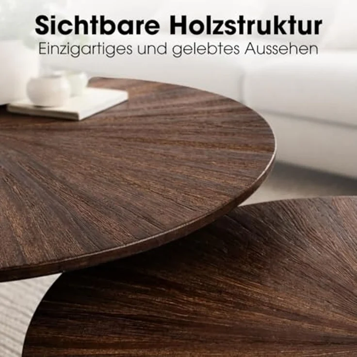 MICA Decorations Dane Beistelltische – Couchtisch Set 2-teilig – Beistelltisch Rund H44 x Ø54 cm – Couchtisch Set aus recyceltem Holz – Beistelltische für Wohnzimmer – Braun – Bild 6