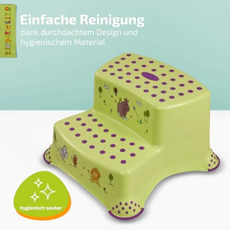 KiNDERWELT Tritthocker Premium zweistufiger Tritthocker Hippo grün stabiler Hocker – Bild 7