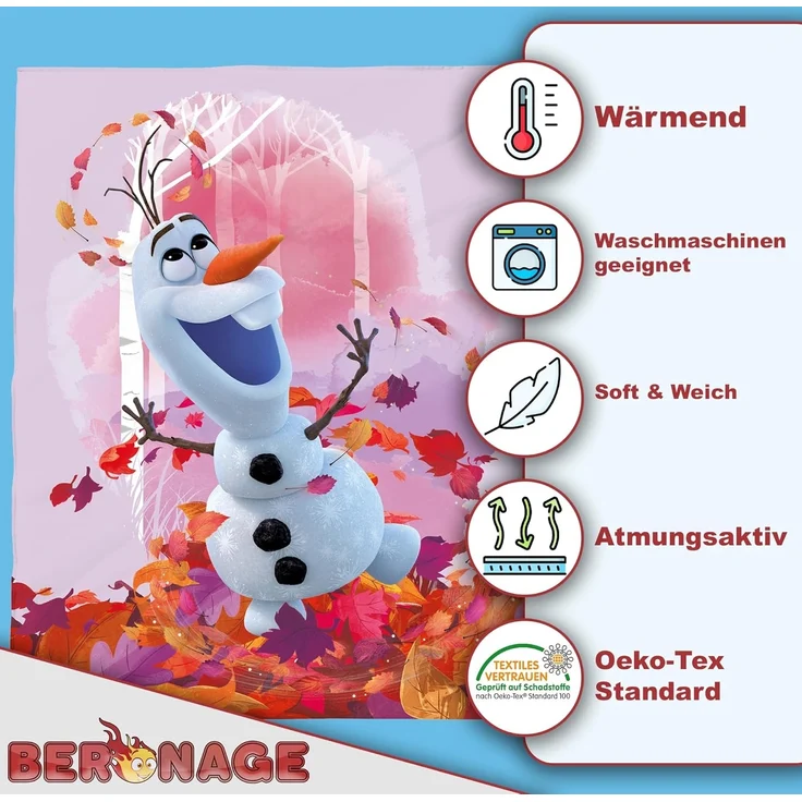 BERONAGE Tagesdecke Frozen Die Eiskönigin Decke Olaf Summer 130x170 cm Kuscheldecke, passend zur Bettwäsche, ideal für Sofa, Couch, Bett, Auto, Camping – Bild 3