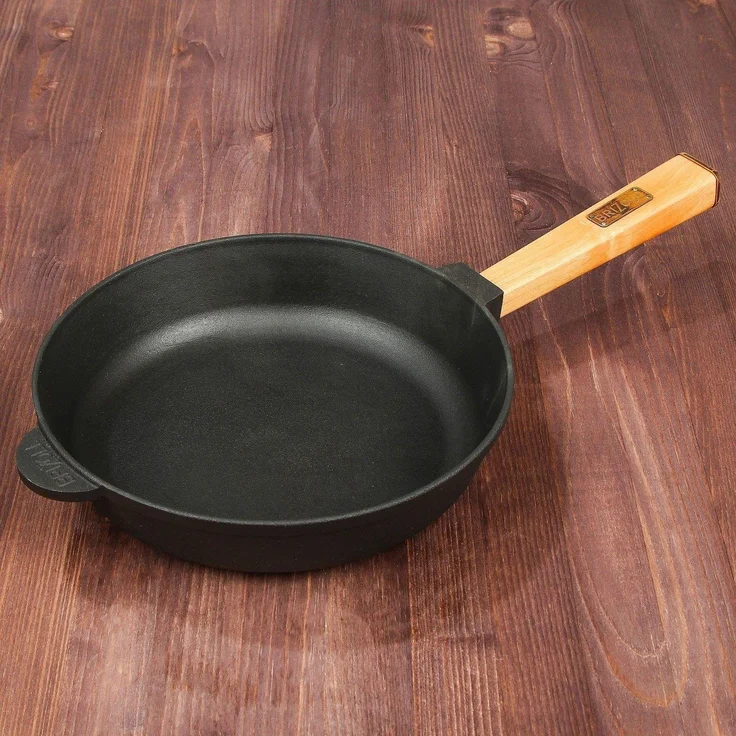 Gusseisenpfanne 28cm Gußeisenpfanne 55mm hoch mit Holzgriff Pfanne aus Gusseisen – Bild 5
