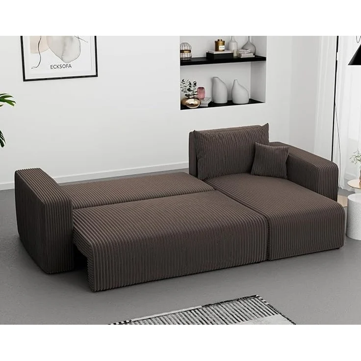 3-Sitzer-Ecksofa mit Schlaffunktion, Stauraum & beidseitig montierbarer Récamiere, Braun, 200 x 125 cm – Bild 2