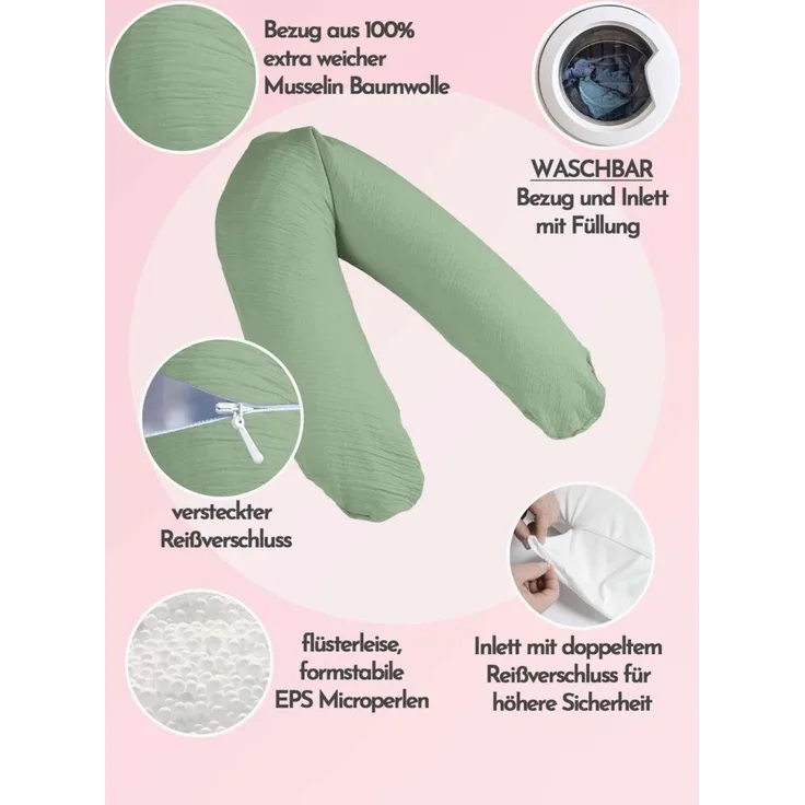 pic Bear Stillkissen PREMIUM 194 cm, grayed jade Musselin : grayed jade Musselin