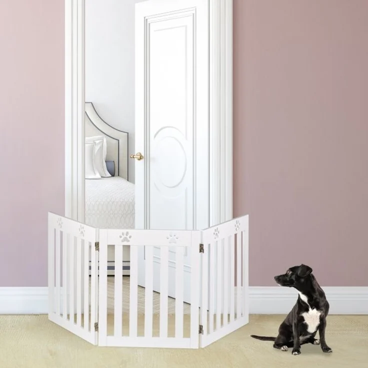 Hundeabsperrgitter, freistehendes Schutzgitter, HxB: 60x153 cm, MDF, zusammenklappbares Türgitter, weiß – Bild 3