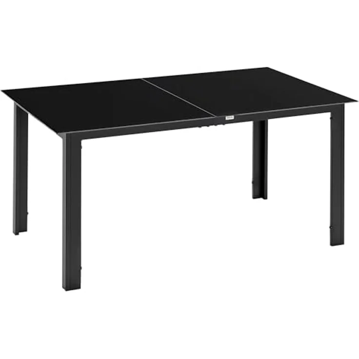 Outsunny Gartentisch Garten Esstisch für 6 Personen, Balkontisch (Partytisch aus Alu, 1-St, Terrassentisch mit Glastischplatte), Schwarz, 150 x 90 x 74 cm – Bild 1