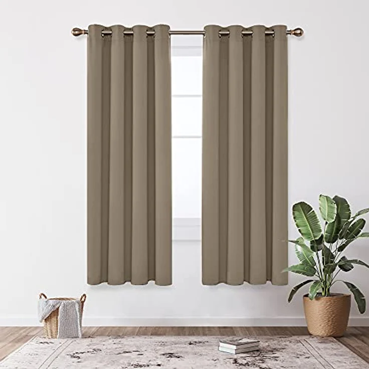 Deconovo Blickdichte Gardinen Kälteschutzvorhang Blickdicht Vorhang Verdunkelung, 220x140 cm(HöhexBreite), Taupe, 2er Set – Bild 6