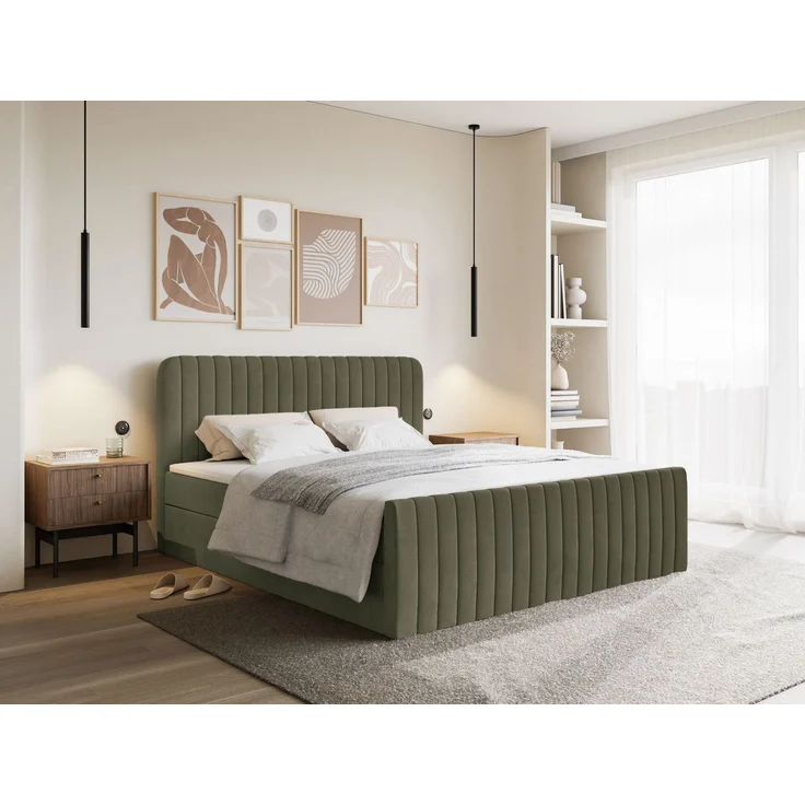 Selsey 'Saliano' Boxspringbett mit Bettkasten, Topper und Samtbezug, Olivgrün, 200x200 cm – Bild 3