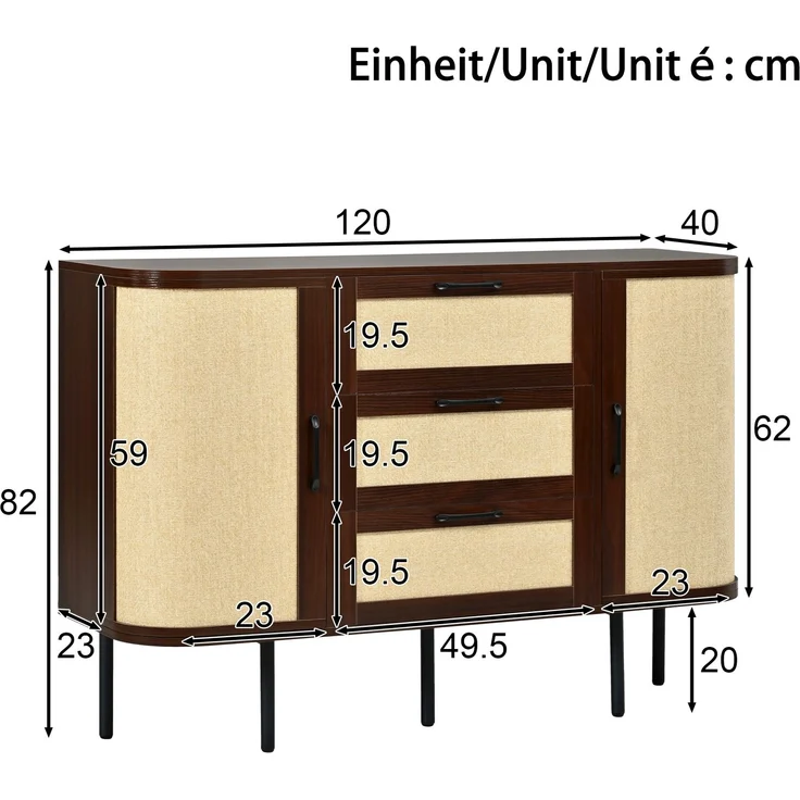 Wohnwand-Set mit TV-Lowboard 180x40x45 cm und Sideboard 120x40x82 cm – Geflechtoptik und Stauraum – Bild 3