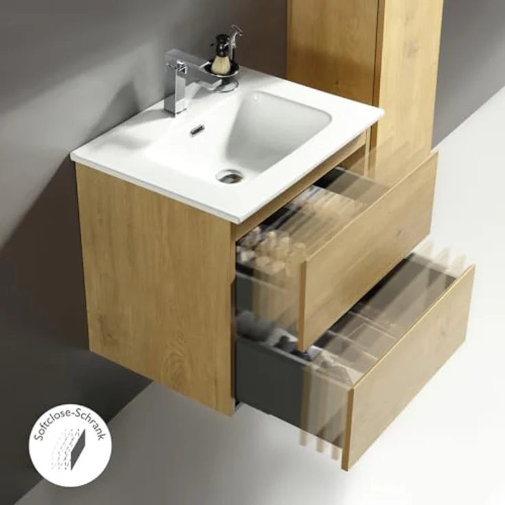 Alpenberger Badmöbel-Set - Badschrank Badezimmerschrank, (Waschbecken mit Überlauf, 2 Waschbeckenunterschrank Schubladen), Waschtisch mit Unterschrank 60 cm Breit – Bild 5