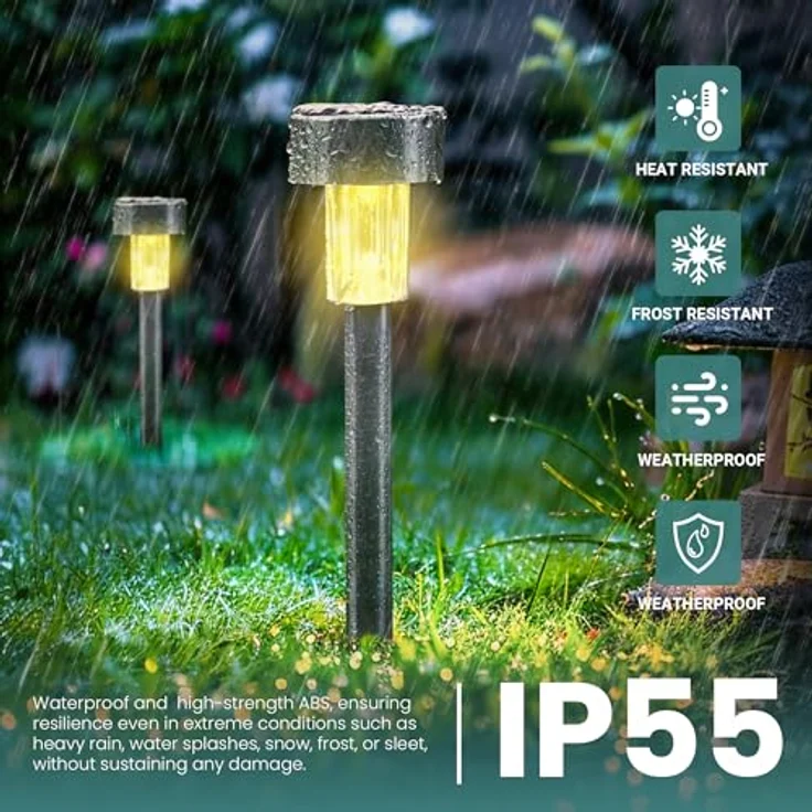 GIGALUMI Solarlampen für außen, 24 Stück, wasserdichte Solar Gartenleuchten in Warmweiß, automatisch EIN/AUS, Edelstahl, für Garten, Balkon, Terrasse, Rasen, Wege – Bild 4