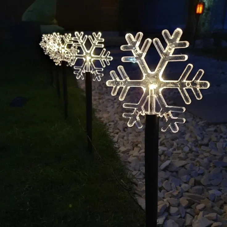 LED-Leuchtstäbe Schneeflocke 5er-Set warmweiß, IP44, Batterie mit Timer