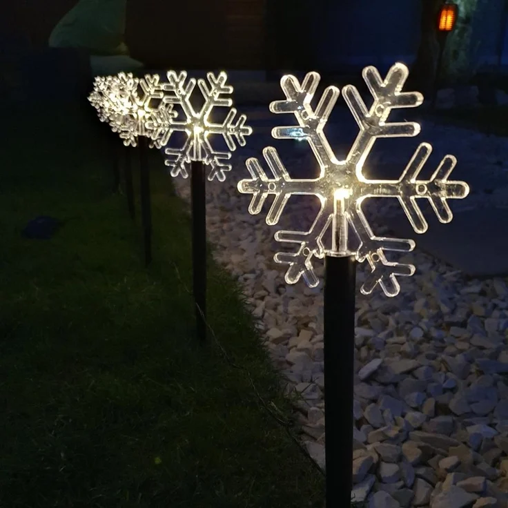 LED-Leuchtstäbe Schneeflocke 5er-Set warmweiß, IP44, Batterie mit Timer – Bild 1