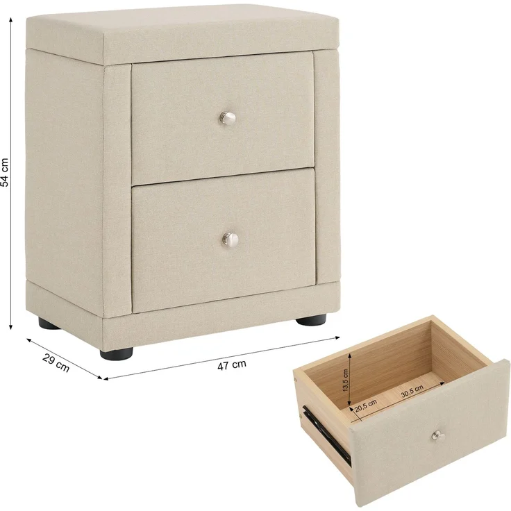 Nachtschrank 2er Set 2 Nachttische mit Schubladen Nachtkommode Beistelltisch Stoff Beige Schlafzimmer – Bild 3
