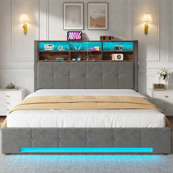 TavilaEcon Polsterbett mit Bettkasten und USB-C-Anschluss grau Liegefläche 160 × 200 cm – Bild 7