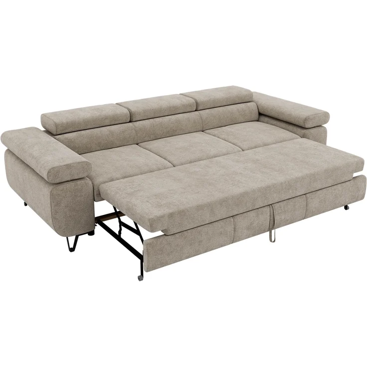 Polstersofa PETER, Sofa 3-Sitzer mit Schlaffunktion, verstellbaren Armlehnen und Kopfstütze, Gepolsterte Couch, Wellenfeder - Beige Struktur – Bild 7