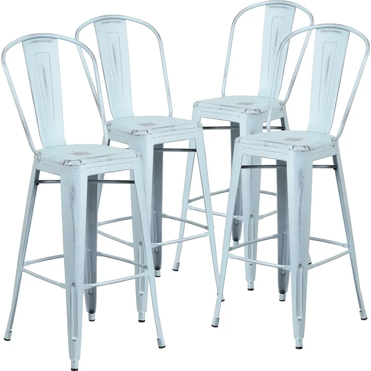 Flash Furniture Handelsübliche Qualität, 4 Stück, 76,2 cm hoch, Metall, für drinnen und draußen, Barhocker mit Rückenlehne, grün-blau, 4 Stück