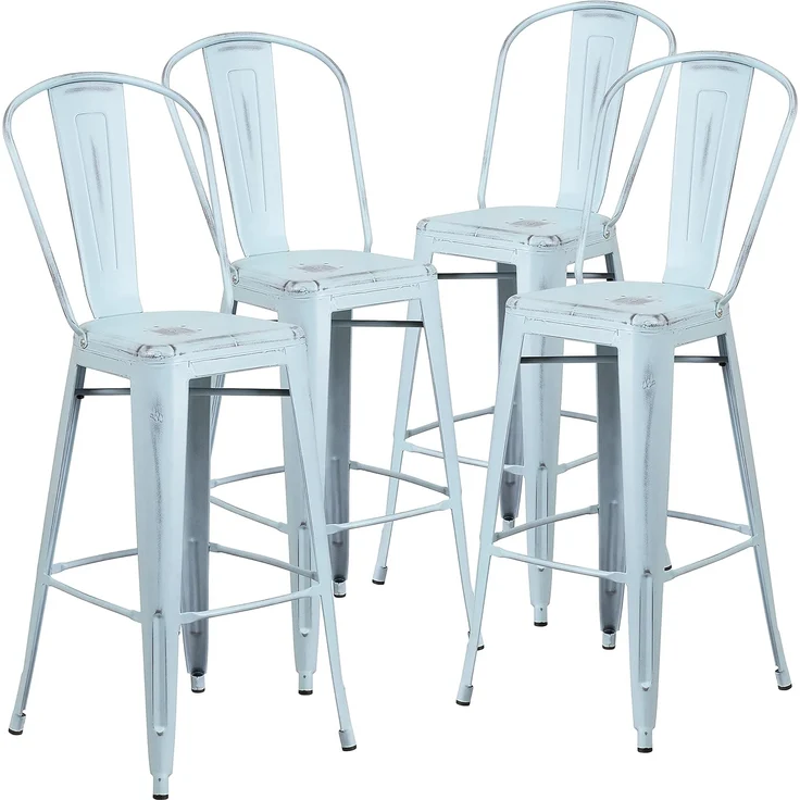 Flash Furniture Handelsübliche Qualität, 4 Stück, 76,2 cm hoch, Metall, für drinnen und draußen, Barhocker mit Rückenlehne, grün-blau, 4 Stück