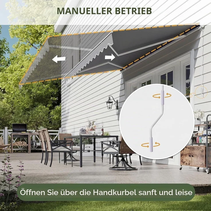 Aoxun Gelenkarmmarkise, Markise Balkon für die Terrasse/Garten mit Handkurbel, UV-beständige und wasserdichte Überdachung, Markise Sonnenschutz, 2,5 x 2 M, Grau – Bild 3
