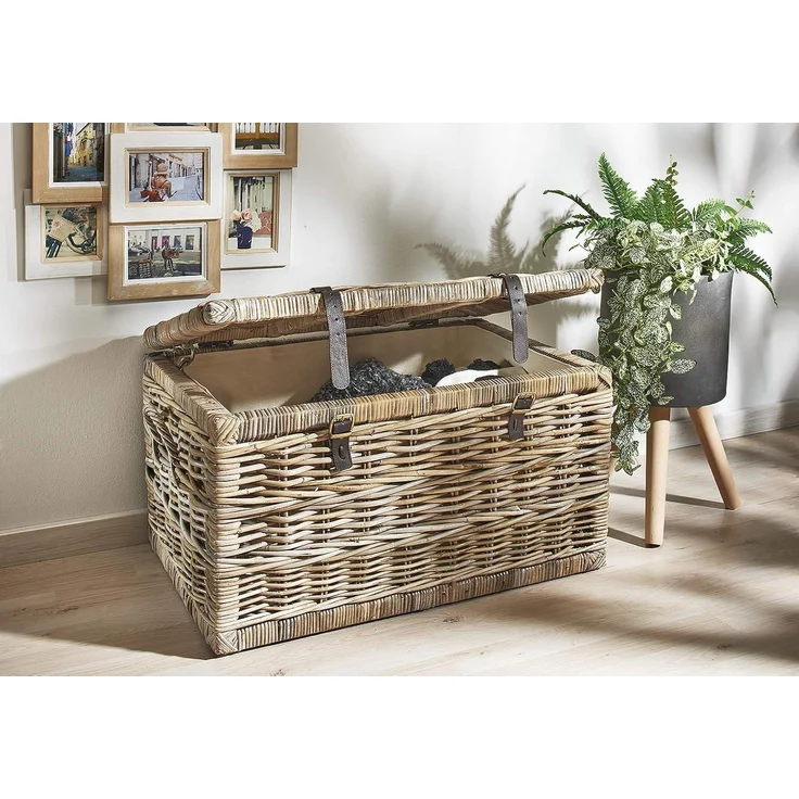 Kobolo Truhe Sitztruhe aus Rattan Kubu grau mit Stoffeinsatz – Bild 6