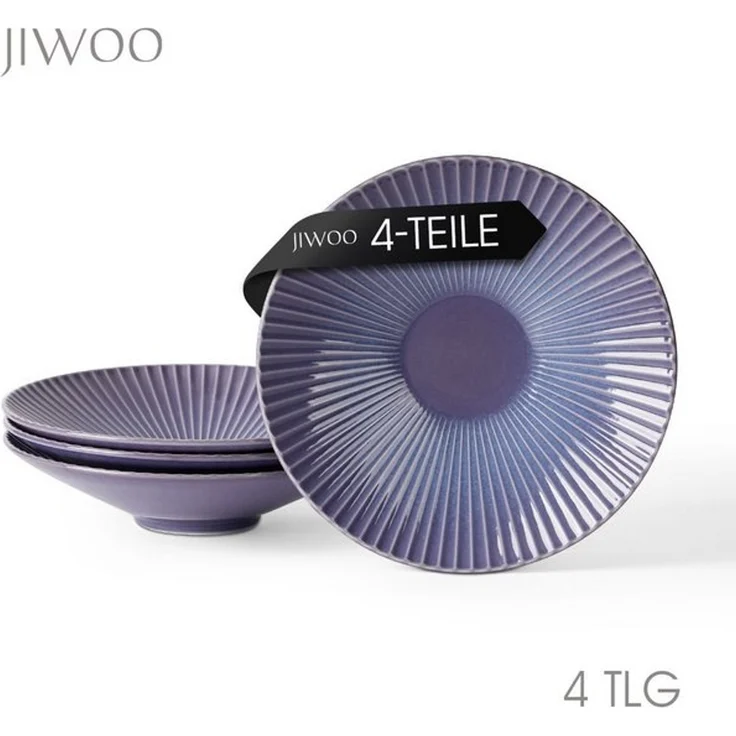 JIWOO Teller 4er Ø24,8cm, Salatteller Pastateller Frühstücksteller Dessertteller, (4 St), Keramik Hochwertiges Tellerset Lila Mikrowellen spülmaschinenfest – Bild 4