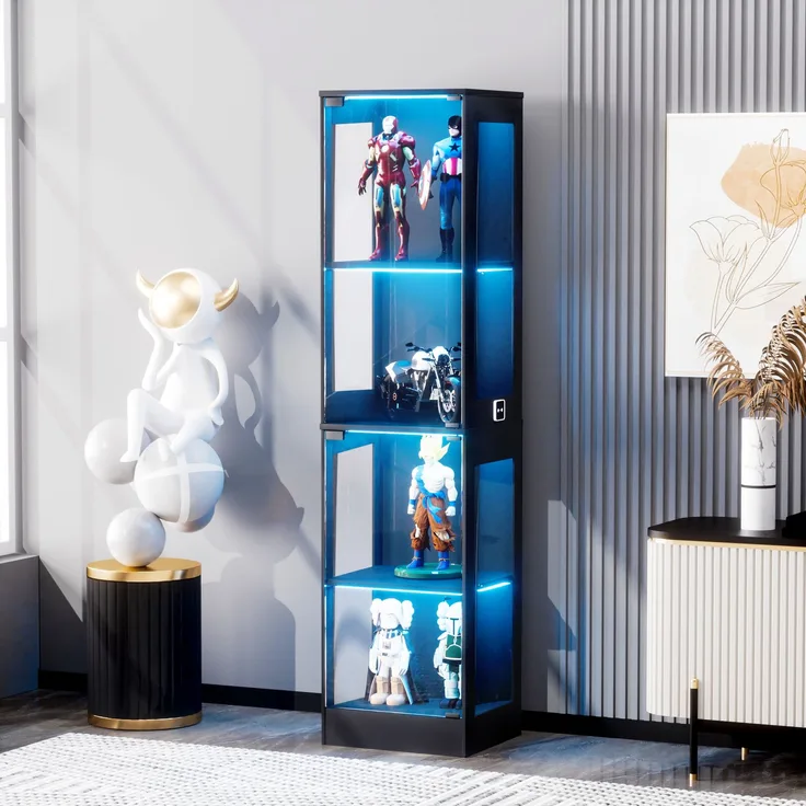 Glasvitrine 40 x 35 x 165 cm mit Glastüren, LED-Beleuchtung und Bewegungssensor