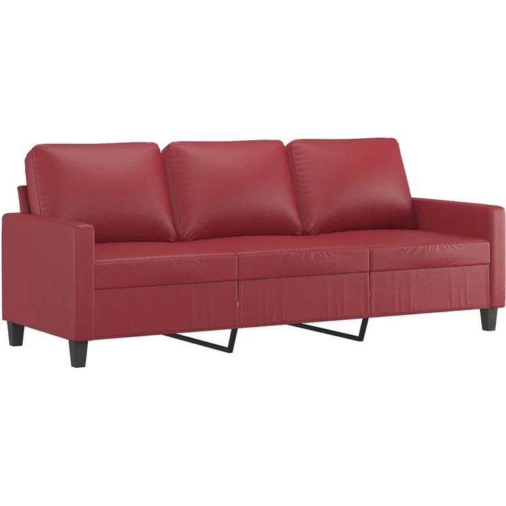 3-Sitzer Sofa, Couch Wohnzimmer mit Hocker Weinrot 180 cm Kunstleder – Bild 5