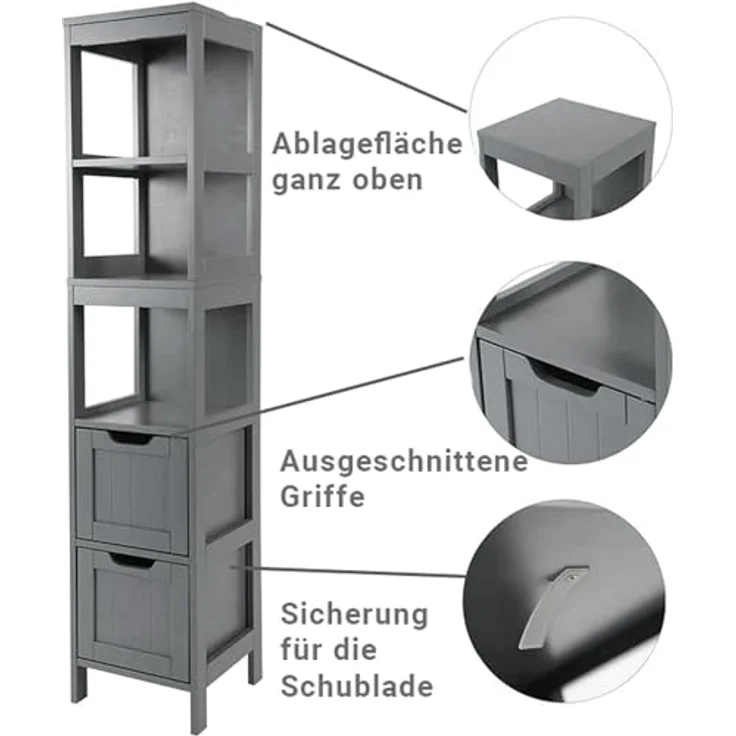osoltus Badschrank Hochschrank Badregal Hampton 144 cm Grau – Bild 6
