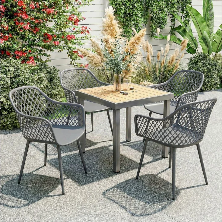 Outsunny Gartenstuhl Balkonstühle aus Kunststoff mit Armlehne Rückenlehne (UV-beständige Terrassenstühle, 4 St), bis 120 kg belastbar für Hinterhof, Garten, Balkon Dunkelgrau – Bild 1