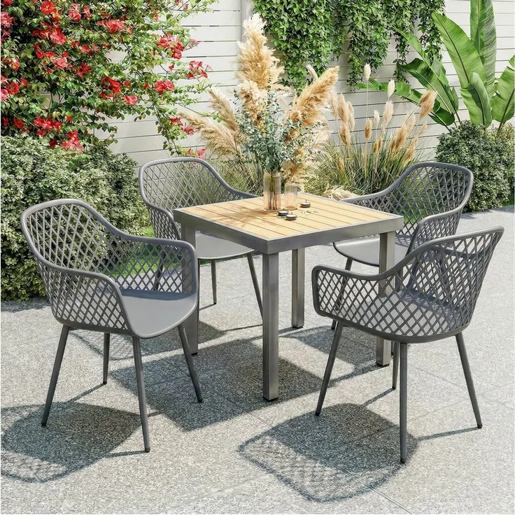 Outsunny Gartenstuhl Balkonstühle aus Kunststoff mit Armlehne Rückenlehne (UV-beständige Terrassenstühle, 4 St), bis 120 kg belastbar für Hinterhof, Garten, Balkon Dunkelgrau