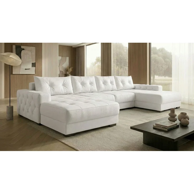Ecksofa MODENA 320 cm x 185 cm – Stoff: ECO CAYENCE Weiss 1111 Farbe: Weiß – Bild 1