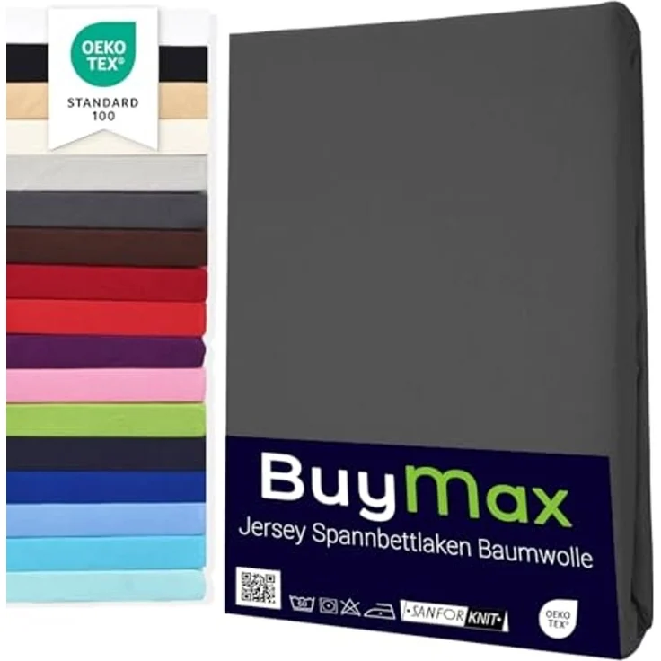 Buymax Spannbettlaken Topper, Spannbetttuch für Topper bis 9 cm Höhe, 100% Baumwolle Jersey, Anthrazit, Topper 120x200 cm, 1 – Bild 1