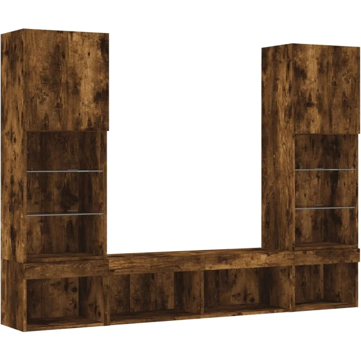 vidaXL 5-tlg. Wohnwand mit LED-Beleuchtung Räuchereiche Holzwerkstoff 3216694 – Bild 4