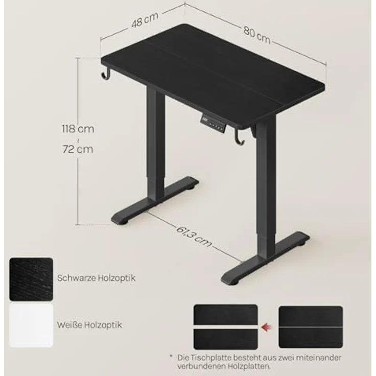 WOLTU Höhenverstellbarer Schreibtisch Elektrisch mit Memory-Funktion, 80kg Tragkraft, Kollisionsschutz, 80 x 48 cm, Schwarz – Bild 3
